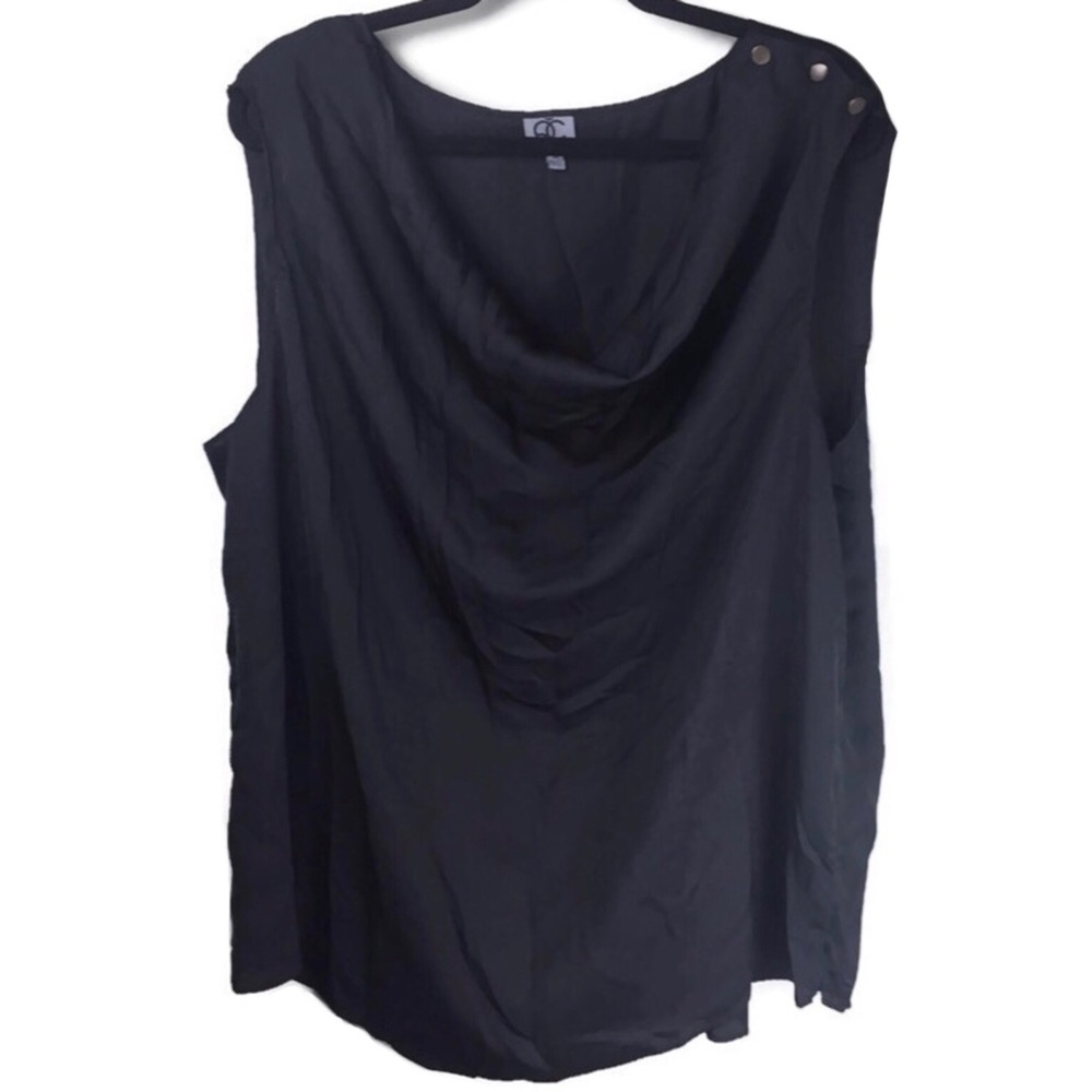 Queen Collection Cowl Neck Button Shoulder Sleeveless Black Top Size 2X